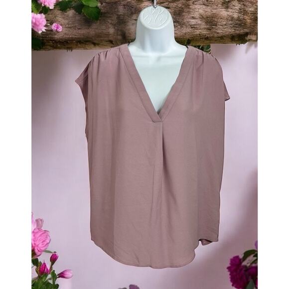 Banana Republic Mauve Sleeveless V-Neck Blouse Sz L Career Wear Layering Top - Picture 1 of 6
